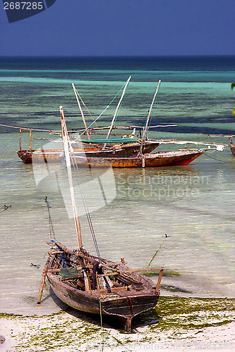 Image of costline boat pirague  the  lagoon relax  of zanzibar africa