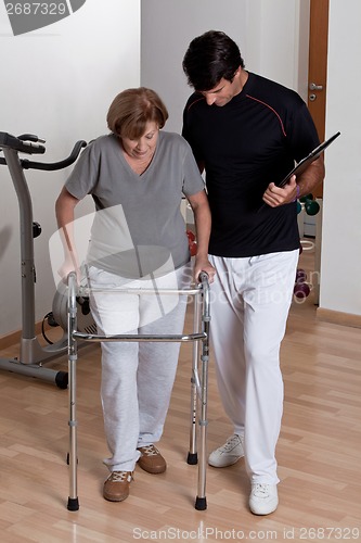 Image of Patient with Walker and Physician