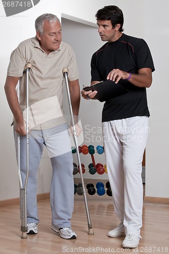 Image of Patient on Crutches and Physician