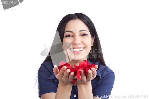 Image of Woman Holding Rose Petals