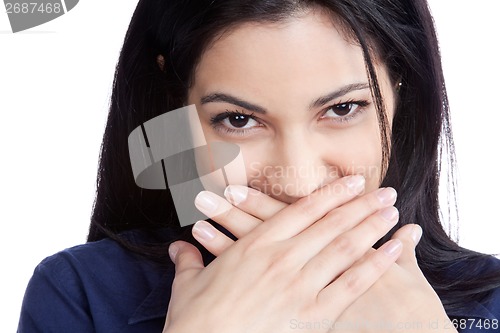 Image of Happy Young Woman Covering Mouth