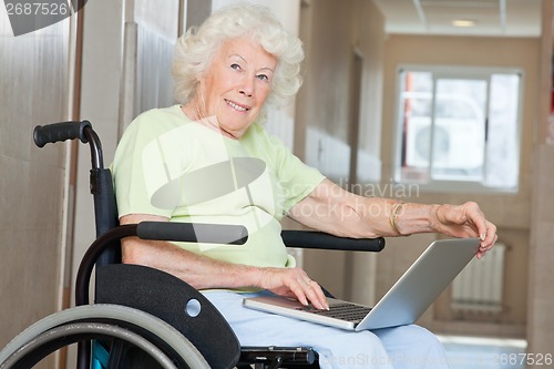 Image of Senior Woman In Wheelchair Using Laptop