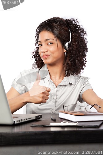 Image of Businesswoman Wearing a Headset