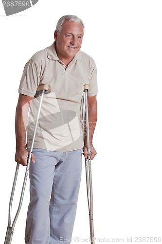 Image of Senior Man with Crutches