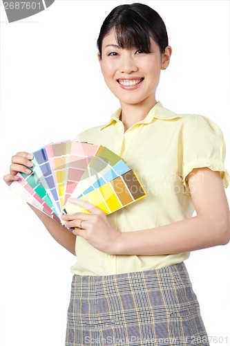 Image of Asian Woman Showing Color Chart