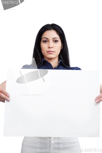 Image of Businesswoman Holding Blank Placard