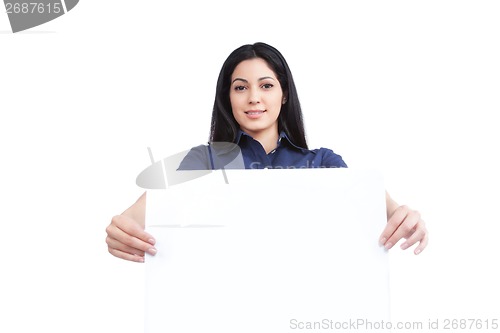 Image of Businesswoman Holding Blank Placard