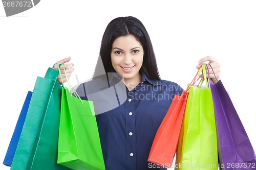 Image of Happy Woman Holding Shopping Bags