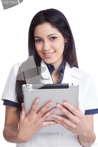 Image of Young Woman Holding Digital Tablet