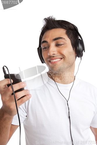 Image of Man Listening Music on Mp3 Player