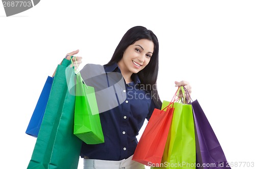 Image of Happy Woman Holding Shopping Bags