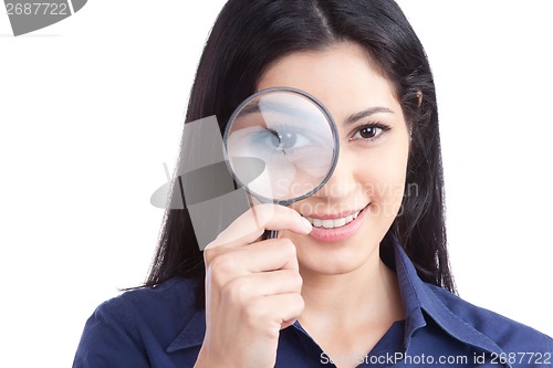 Image of Woman Holding Magnifying Glass