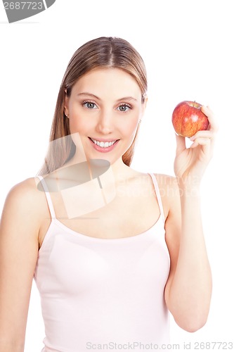 Image of Happy Woman Holding Apple