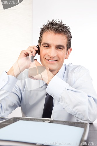 Image of Businessman Talking On Cell Phone