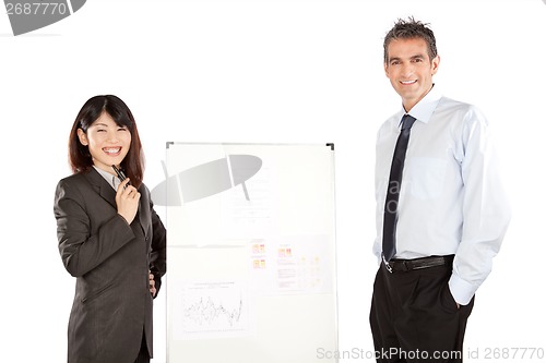 Image of Businesswoman and Businessman Giving Presentation