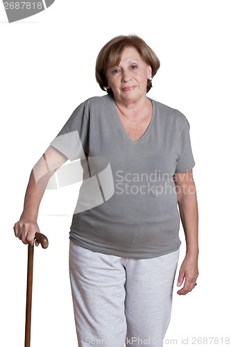 Image of Mature Woman with Walking Stick