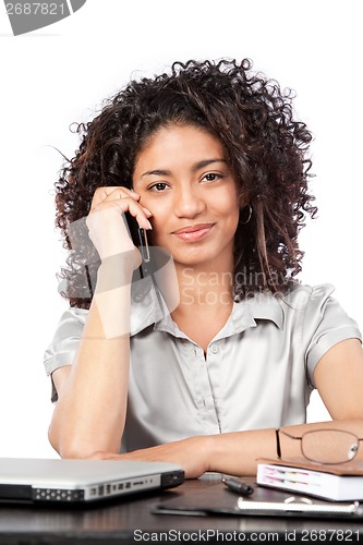 Image of Businesswoman Talking on Cell Phone