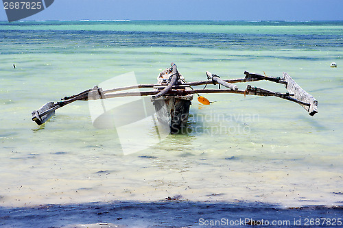 Image of costline  pirague in the  blue lagoon relax     zanzibar africa