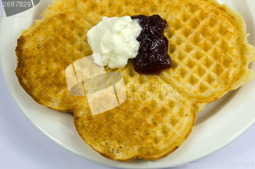 Image of Waffle with jam and cream