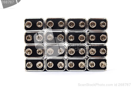 Image of Nine volt batteries on white background