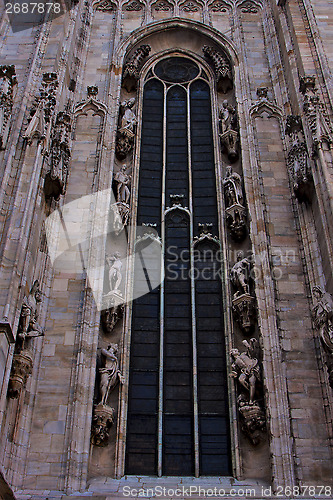 Image of italy church  rose window  the front of the duomo  milan  