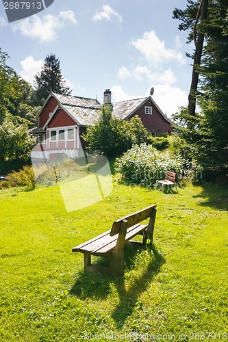 Image of Lonely bench in backyard