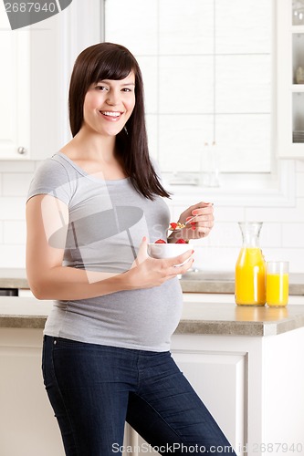 Image of Pregnant Woman Eating Breakfast