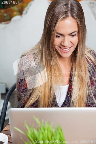 Image of Woman Using Laptop in Cafe