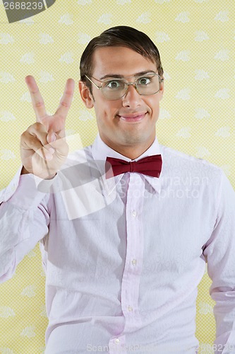 Image of Geek Gesturing Peace Sign