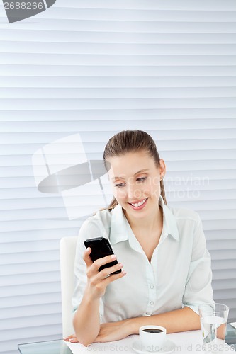 Image of Young Businesswoman Reading Text Message