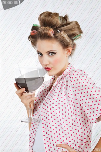 Image of Beautiful Female With Giant Wineglass