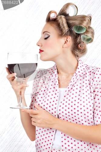 Image of Woman Having Red Wine