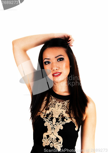 Image of Portrait of girl in black dress.