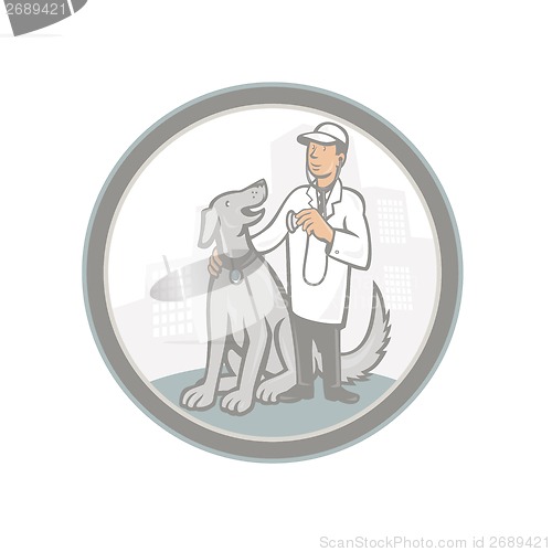 Image of Veterinarian Vet With Pet Dog Cartoon