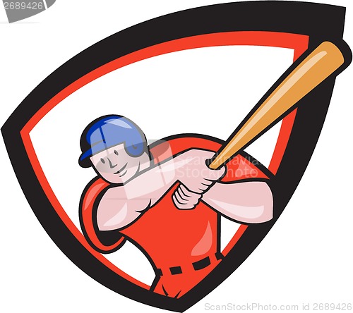 Image of Baseball Player Batting Front Shield Cartoon