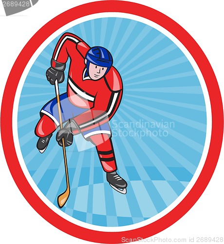 Image of Ice Hockey Player Front With Stick Cartoon