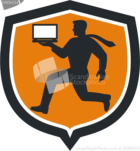 Image of Computer Technician Carrying Laptop Running Shield