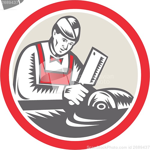 Image of Butcher Woodcut Circle Retro