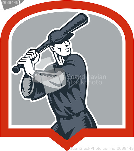 Image of Baseball Batter Batting Woodcut Shield