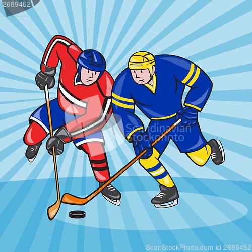Image of Ice Hockey Player Front With Stick Retro