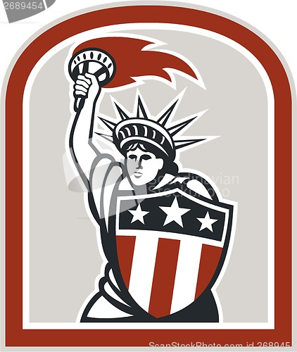 Image of Statue of Liberty Holding Flaming Torch Shield Retro