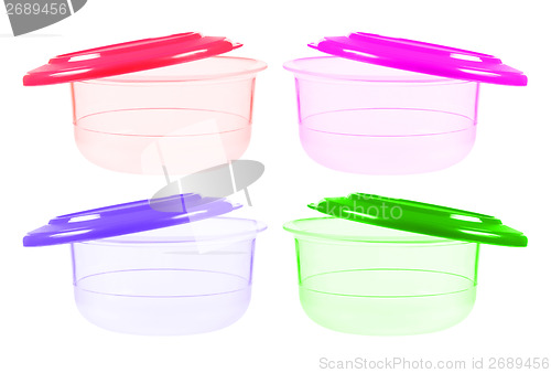 Image of Plastic containers for food with lid ajar  