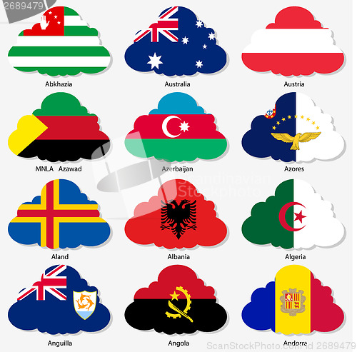 Image of Set  Flags of world sovereign states in  form  clouds. Vector il