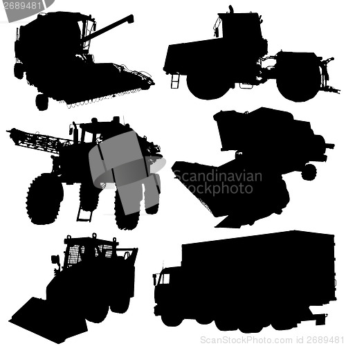 Image of Agricultural vehicles silhouettes set. Vector illustration.