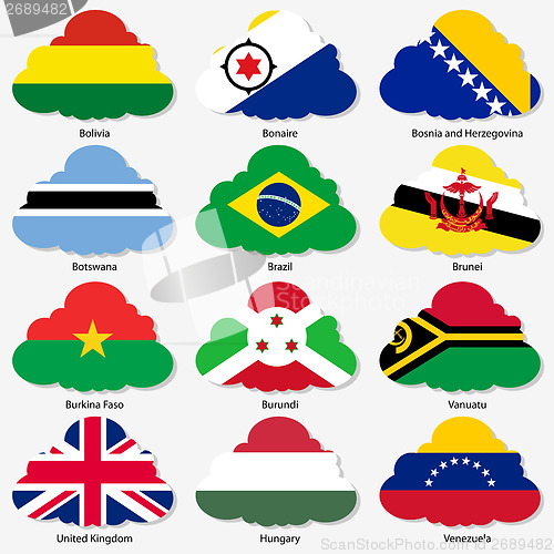 Image of Set  Flags of world sovereign states in  form  clouds. Vector il