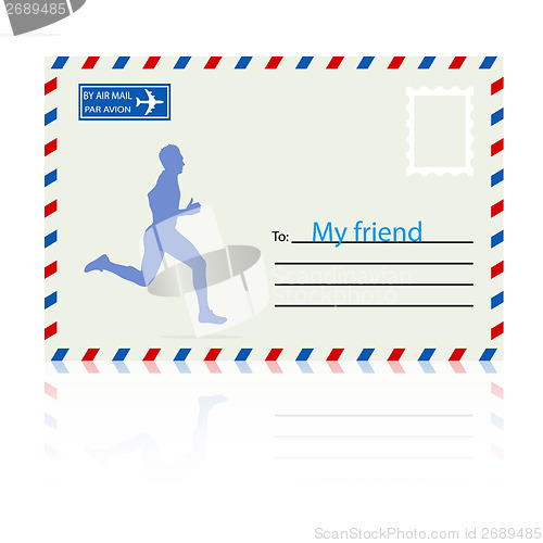 Image of Silhouettes, athlete runs on the mail envelope. vector illustrat