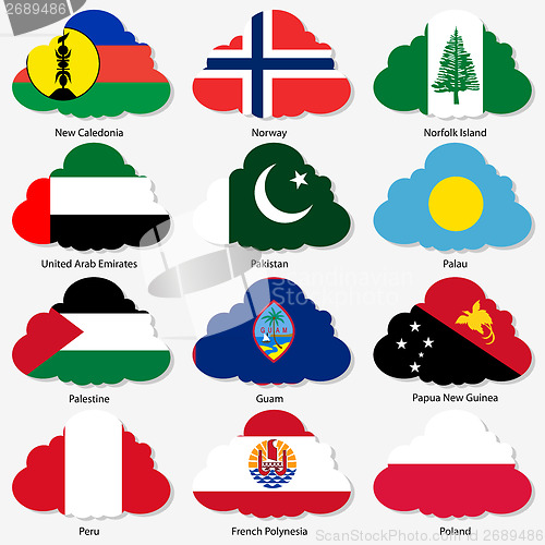 Image of Set  Flags of world sovereign states in  form  clouds. Vector il