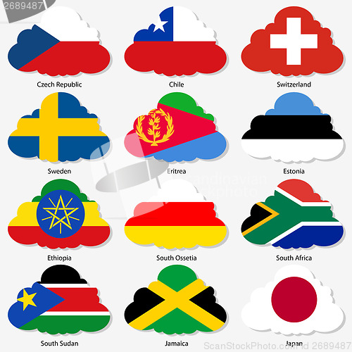 Image of Set  Flags of world sovereign states in  form  clouds. Vector il