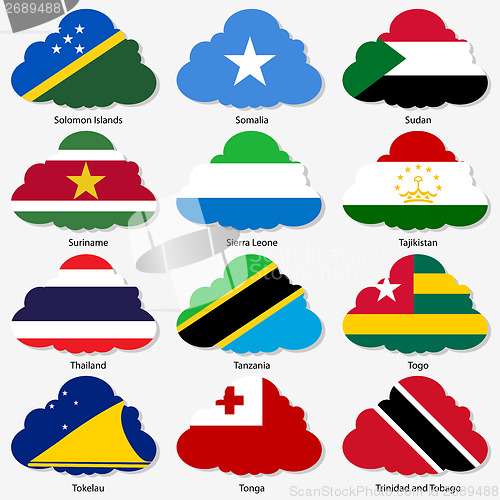 Image of Set  Flags of world sovereign states in  form  clouds. Vector il