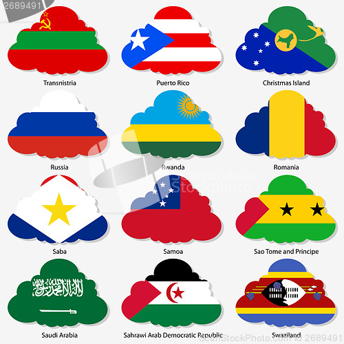 Image of Set  Flags of world sovereign states in  form  clouds. Vector il